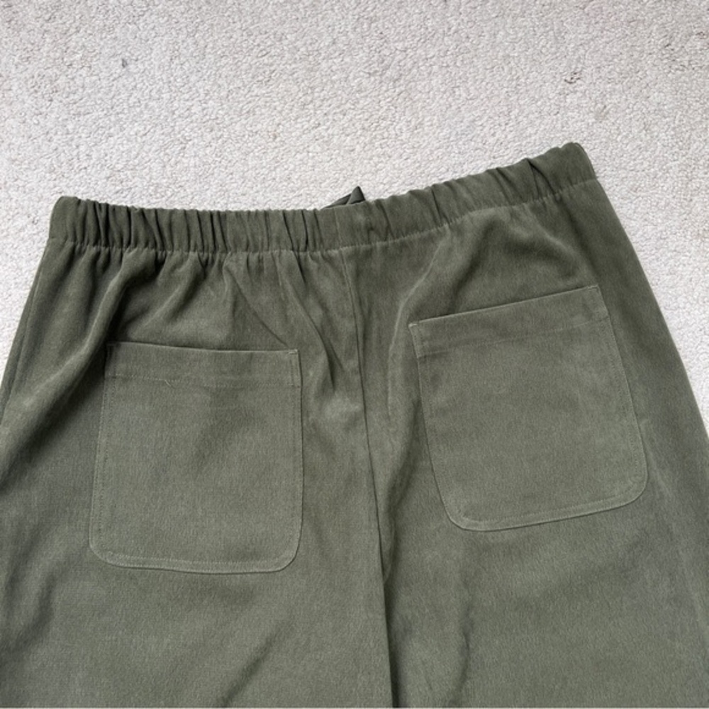 Zara Textured Faux Suede Wide Leg Pants Green Dark Khaki 8372/245/507 Sz XL - Picture 7 of 10